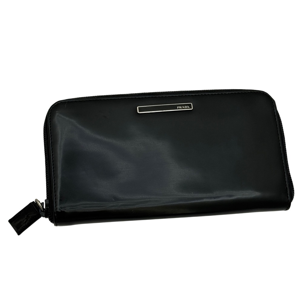 Deadstock Vintage Prada Spazzolato Leather Zip‎ Around Wallet Clutch Archival